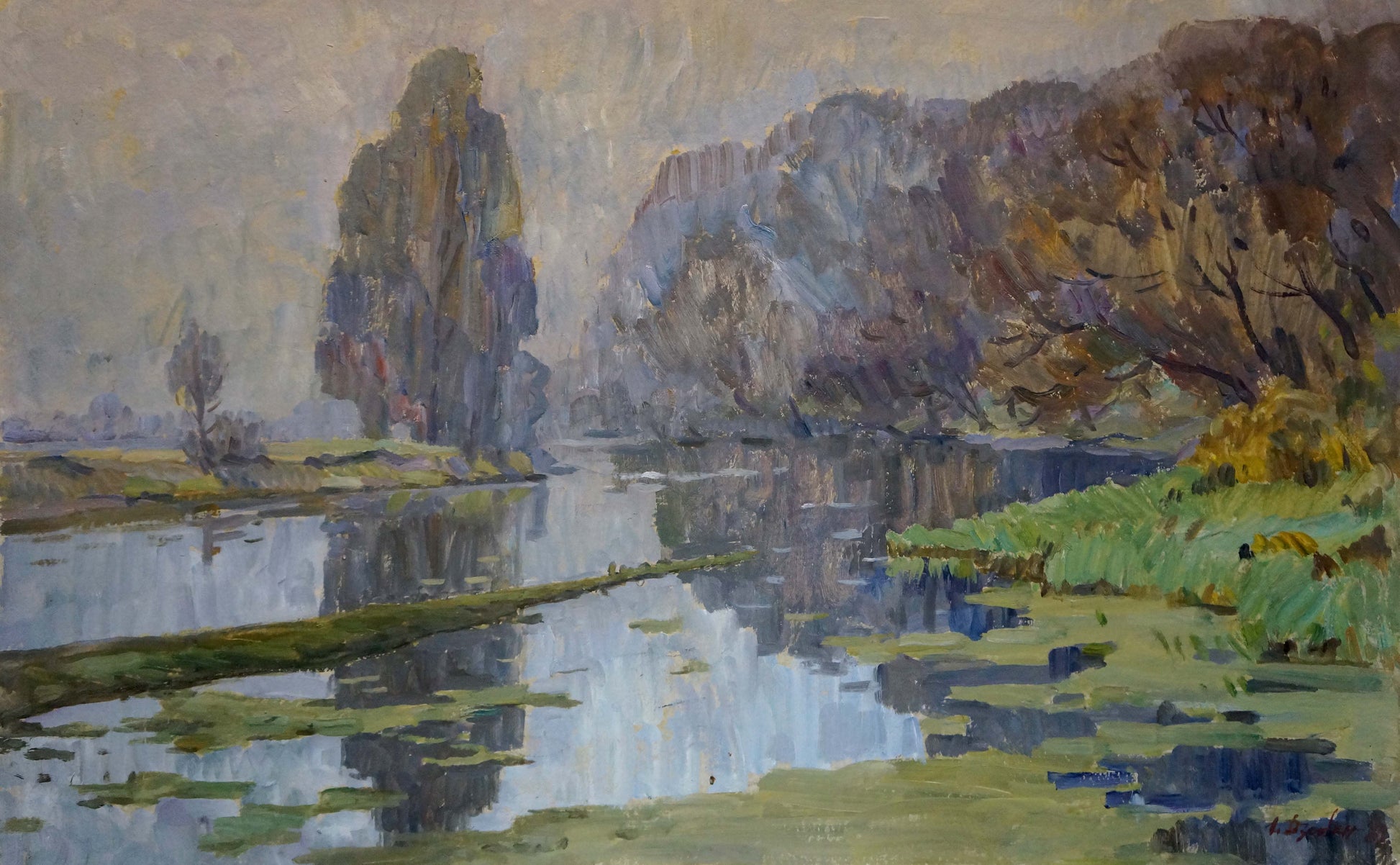 Serene impressionistic oil painting Fog by the forest by Dzyuban Ivan Feodosievich