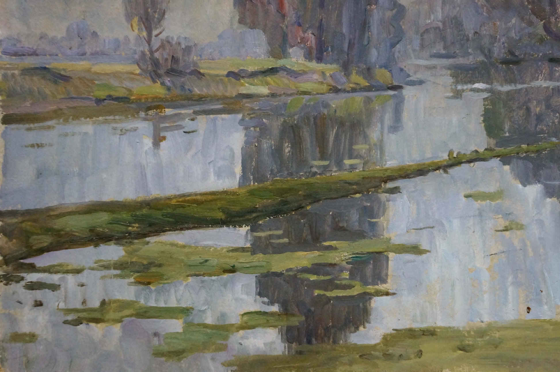 Serene impressionistic oil painting Fog by the forest by Dzyuban Ivan Feodosievich