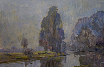 Impressionistic oil painting Fog by the forest by Dzyuban Ivan Feodosievich