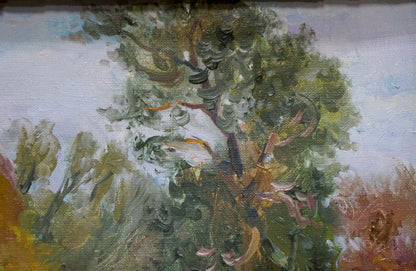 Oil painting of autumn forestscape tree by unknown artist