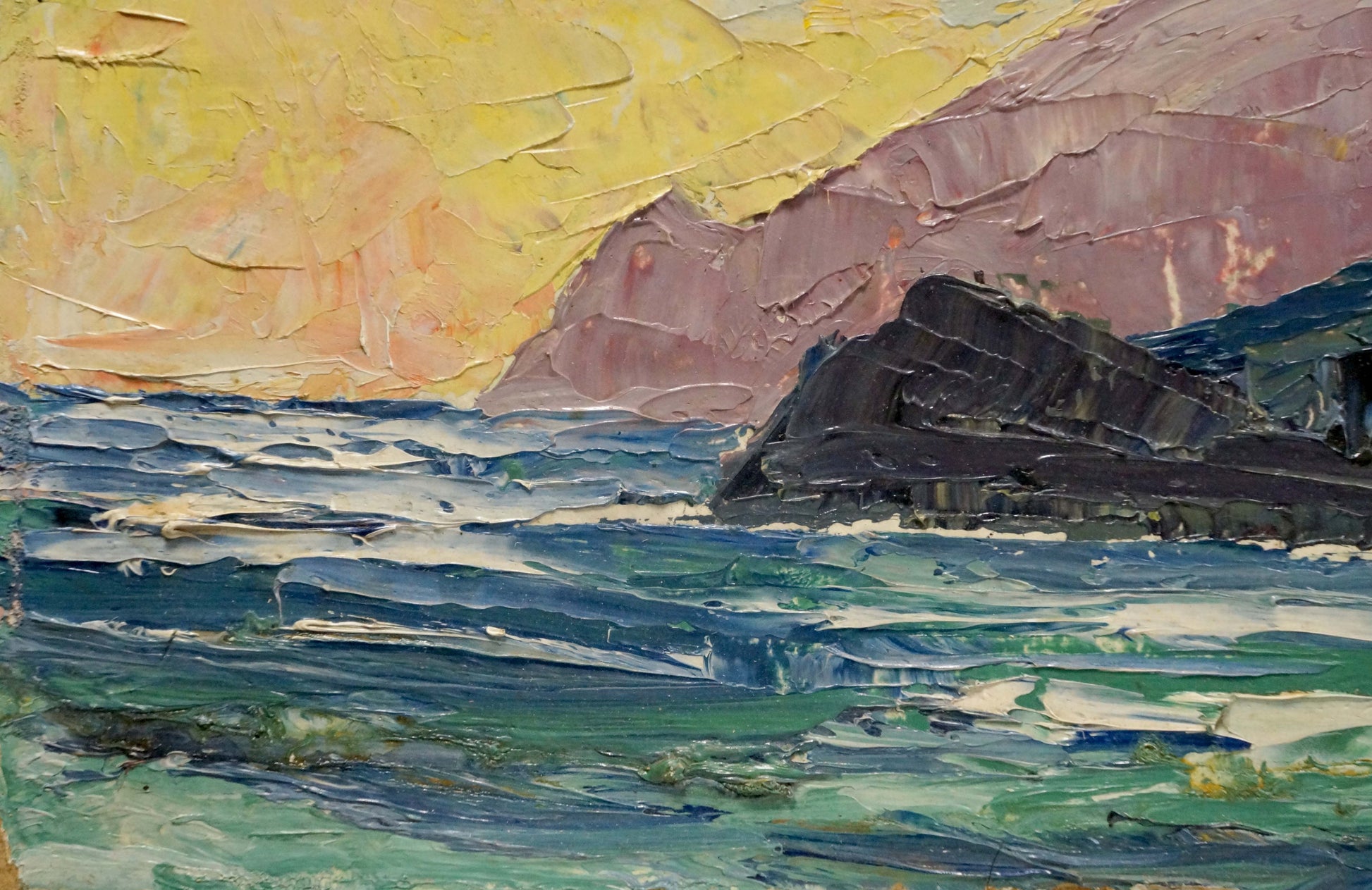 Oil painting Sea landscape by Sigalevich L.E. with vibrant skies and cliffs