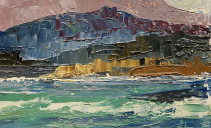 Oil painting Sea landscape Sigalevich L.E. rugged coastal cliffside turquoise waters