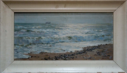 Oil painting Seascape by Zatsepina Zinaida Ilyinichna, turbulent waves on pebbled shore