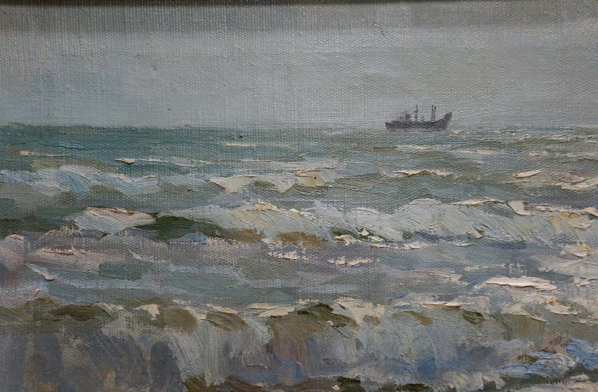 Oil painting Seascape by Zatsepina Zinaida Ilyinichna turbulent sea ship