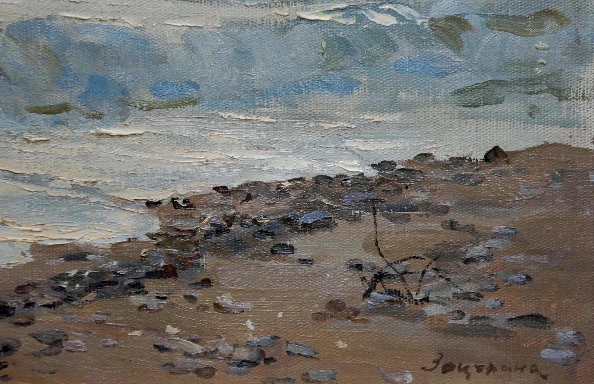 Oil painting Seascape by Zatsepina Zinaida Ilyinichna, textured coastal scene