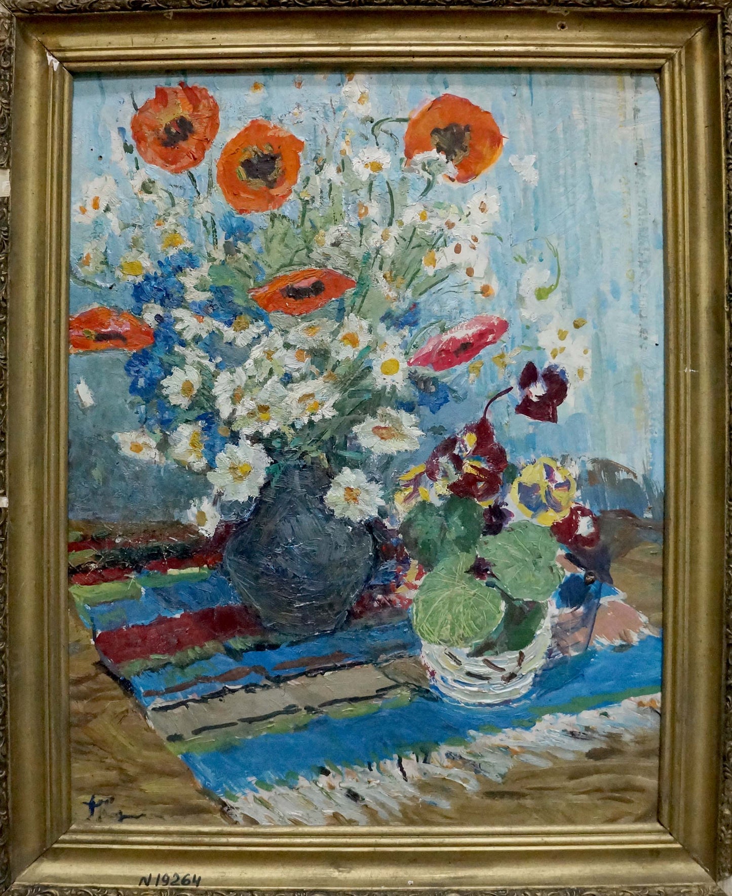 Oil painting of orange poppies and daisies by Kapkanets Tamara Nikitichna