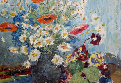 Oil painting of poppies and daisies by Kapkanets Tamara Nikitichna