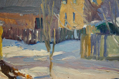 Oil painting of textured impressionistic winter landscape by Gantman Moisey Faibovich