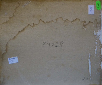 Back of beige textured canvas by Gantman Moisey Faibovich with handwritten labels