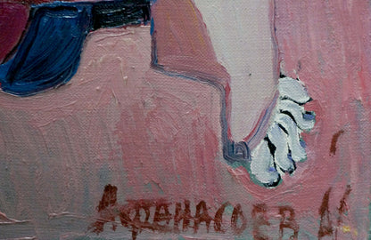 Abstract oil painting of white shoe with black details by Afanasyev