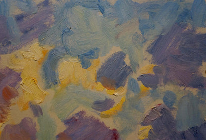 Oil painting Sunset on the vineyards by Petr Kolomoitsev, abstract blue purple yellow strokes
