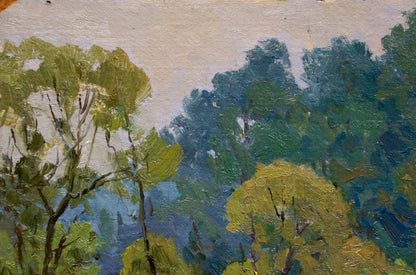 Oil painting of green-yellow forest by Kalatsyuk Yakov Alekseevich
