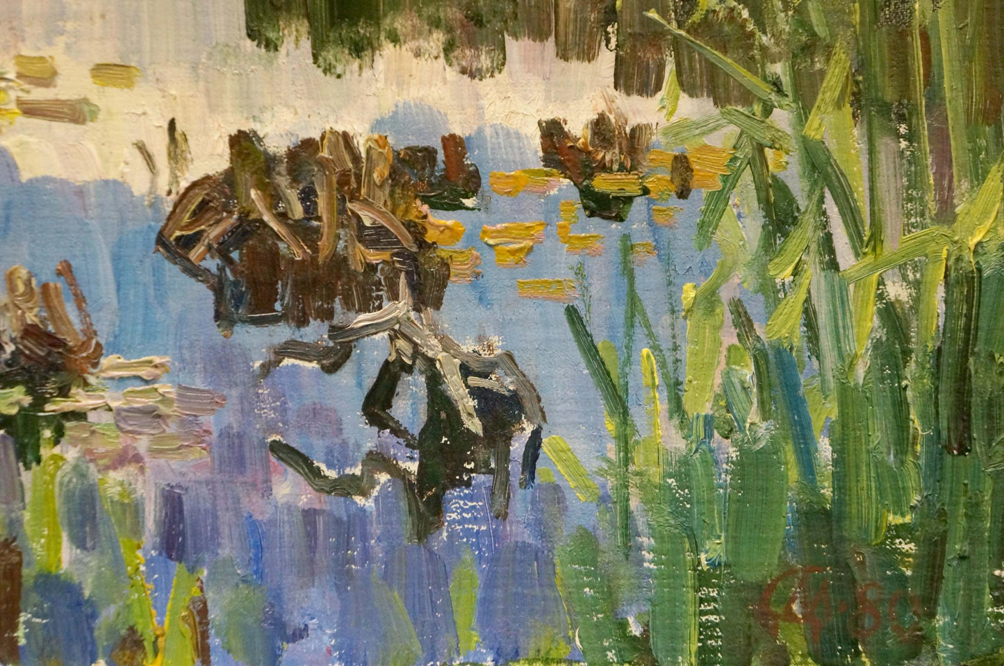Impressionistic lily pond oil painting by Sabadysh Petr Evlampievich