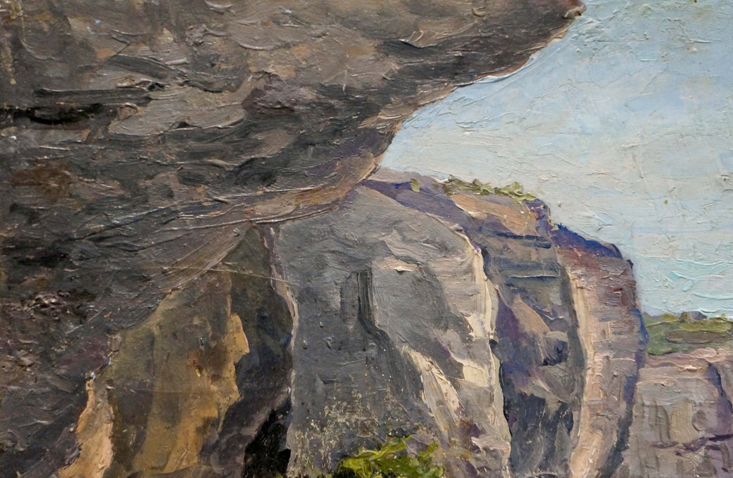 Oil painting of textured gray brown mountain canyon by Elena Varnavovna Nagaevskaya