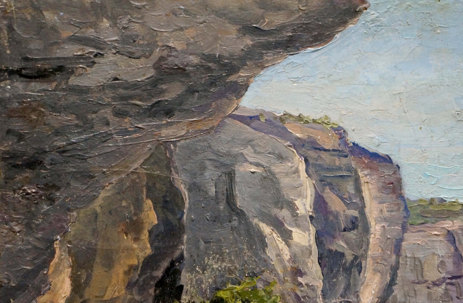 Oil painting of textured gray brown mountain canyon by Elena Varnavovna Nagaevskaya