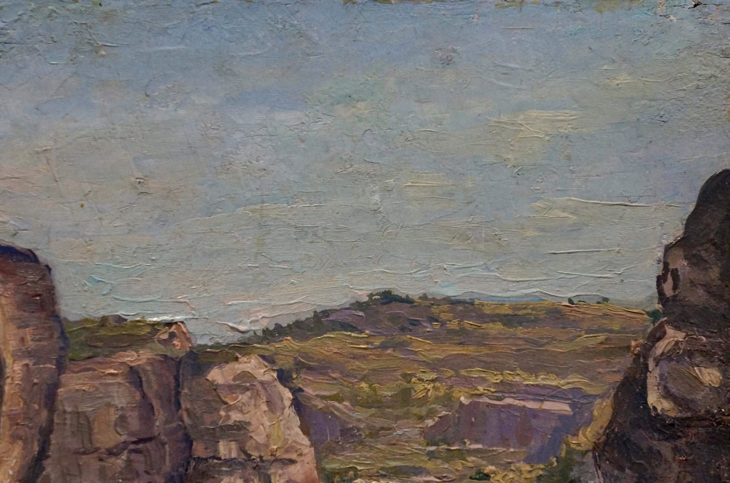 Oil painting of rugged mountain canyon by Elena Varnavovna Nagaevskaya
