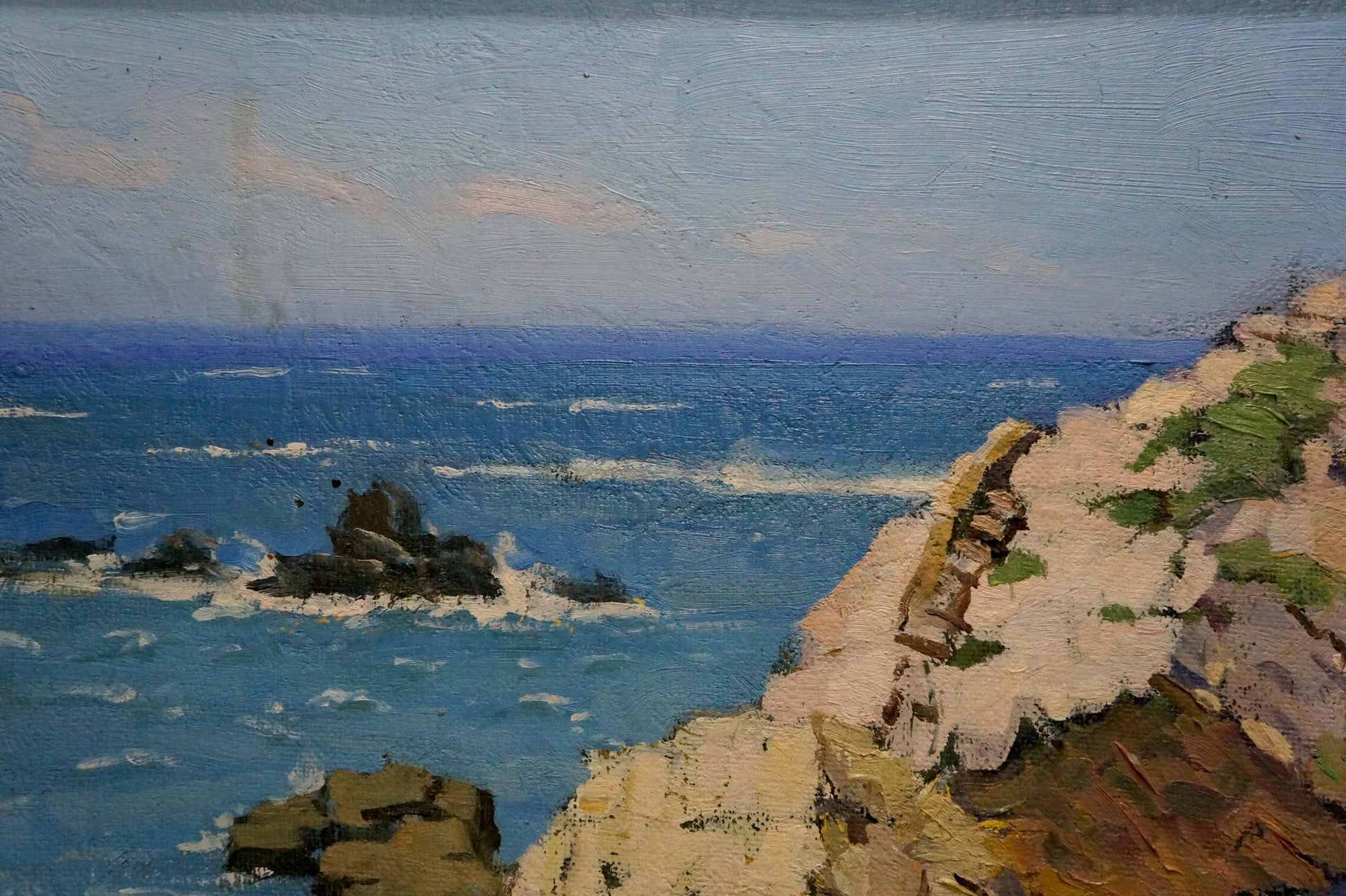 Oil painting Ruin by Karas Joseph Ilyich: coastal cliffs and crashing waves