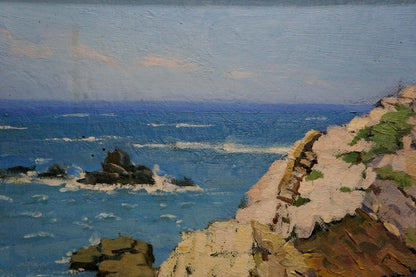 Oil painting Ruin by Karas Joseph Ilyich: coastal cliffs and crashing waves