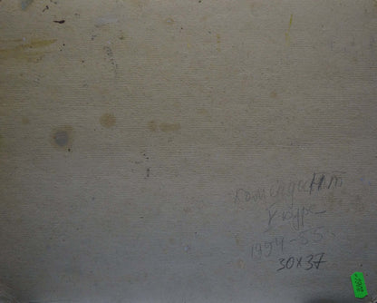 Back of beige canvas oil painting Sea view by Komendant Yuriy Sergeyevich with inscription and dimensions