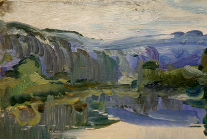 Impressionistic oil painting of serene forest lake by Sologubov Nikolay Vasilievich