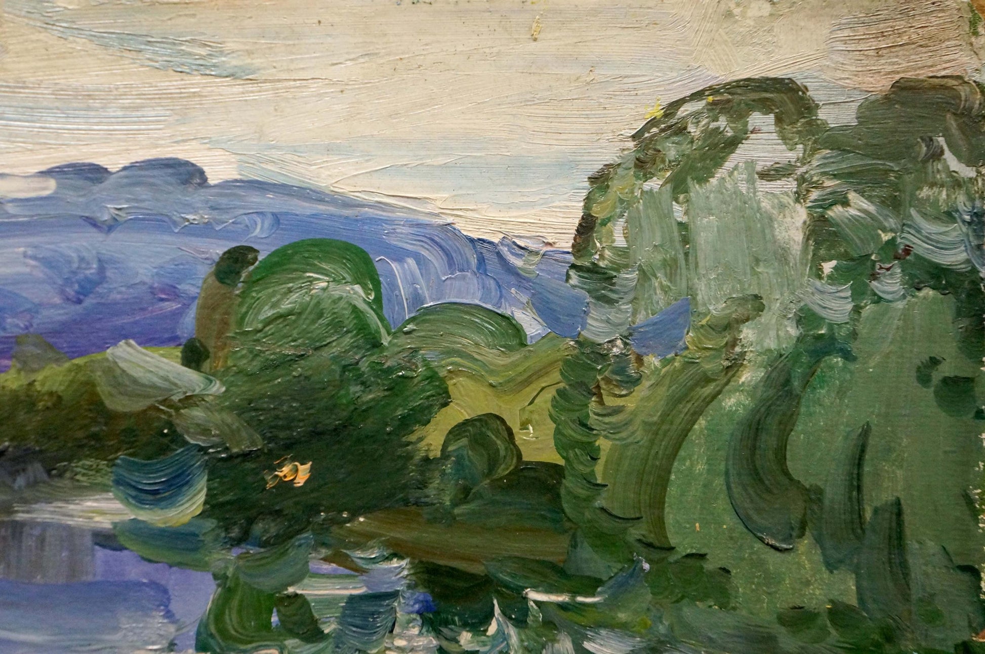 Oil painting Forest Lake by Sologubov Nikolay Vasilievich, impressionist hills