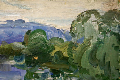 Oil painting Forest Lake by Sologubov Nikolay Vasilievich, impressionist hills