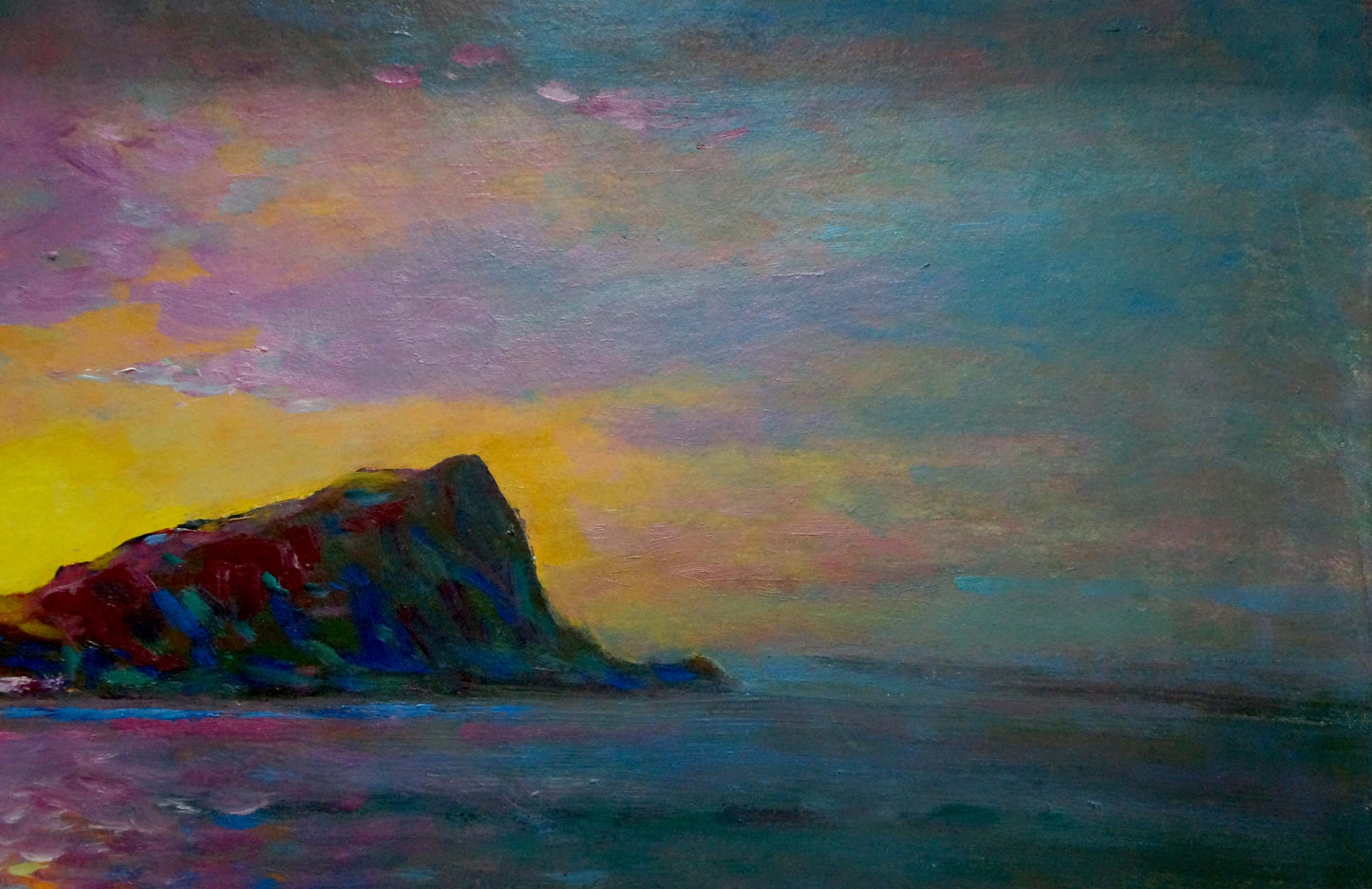 Oil painting Morning by Bakaev Sergey Ivanovich: cliffside at sunset
