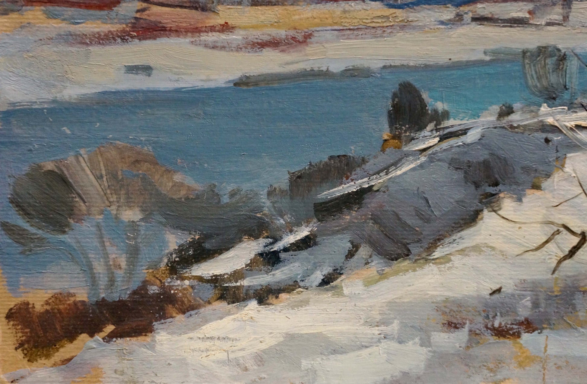 Oil painting Before a winter snowstorm by Nikolay Buryachok coastal scene