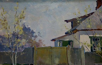 Oil painting of rustic wooden fence by Kordonskiy Martin-Vigdor Leybovich