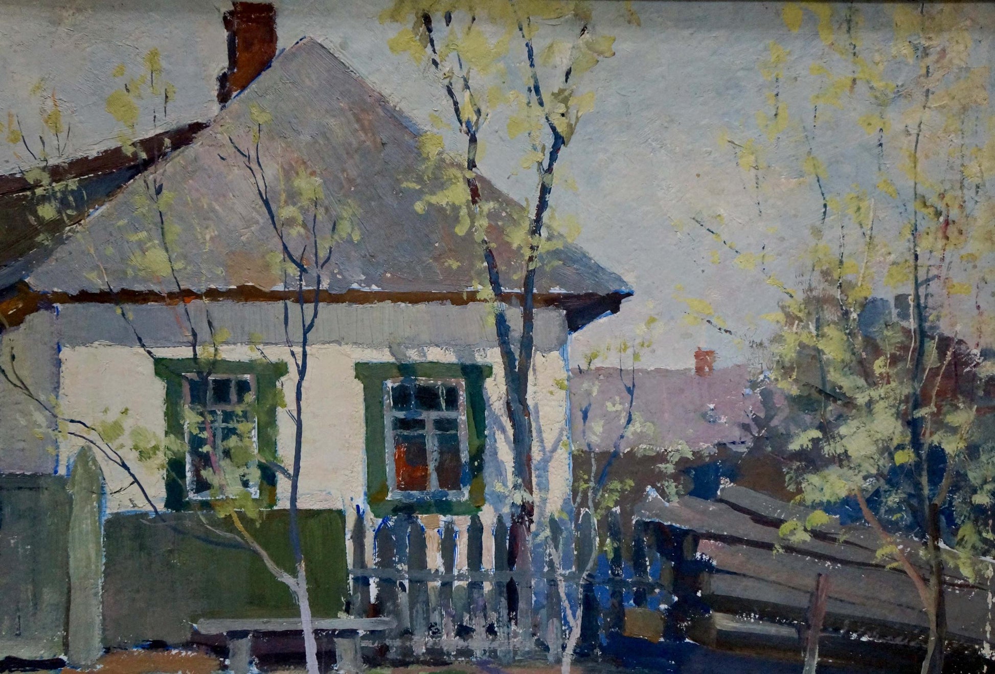 Oil painting Spring morning by Kordonskiy Martin-Vigdor Leybovich: charming white house