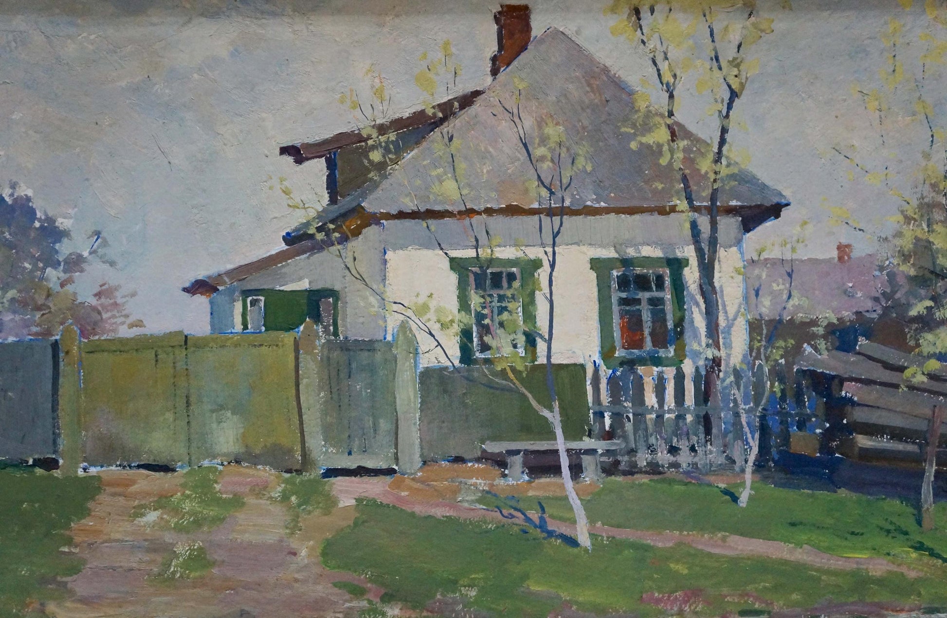 Oil painting Spring morning by Kordonskiy Martin-Vigdor Leybovich: charming white house