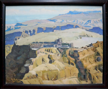 Framed oil painting of rugged mountains by Karas Joseph Ilyich