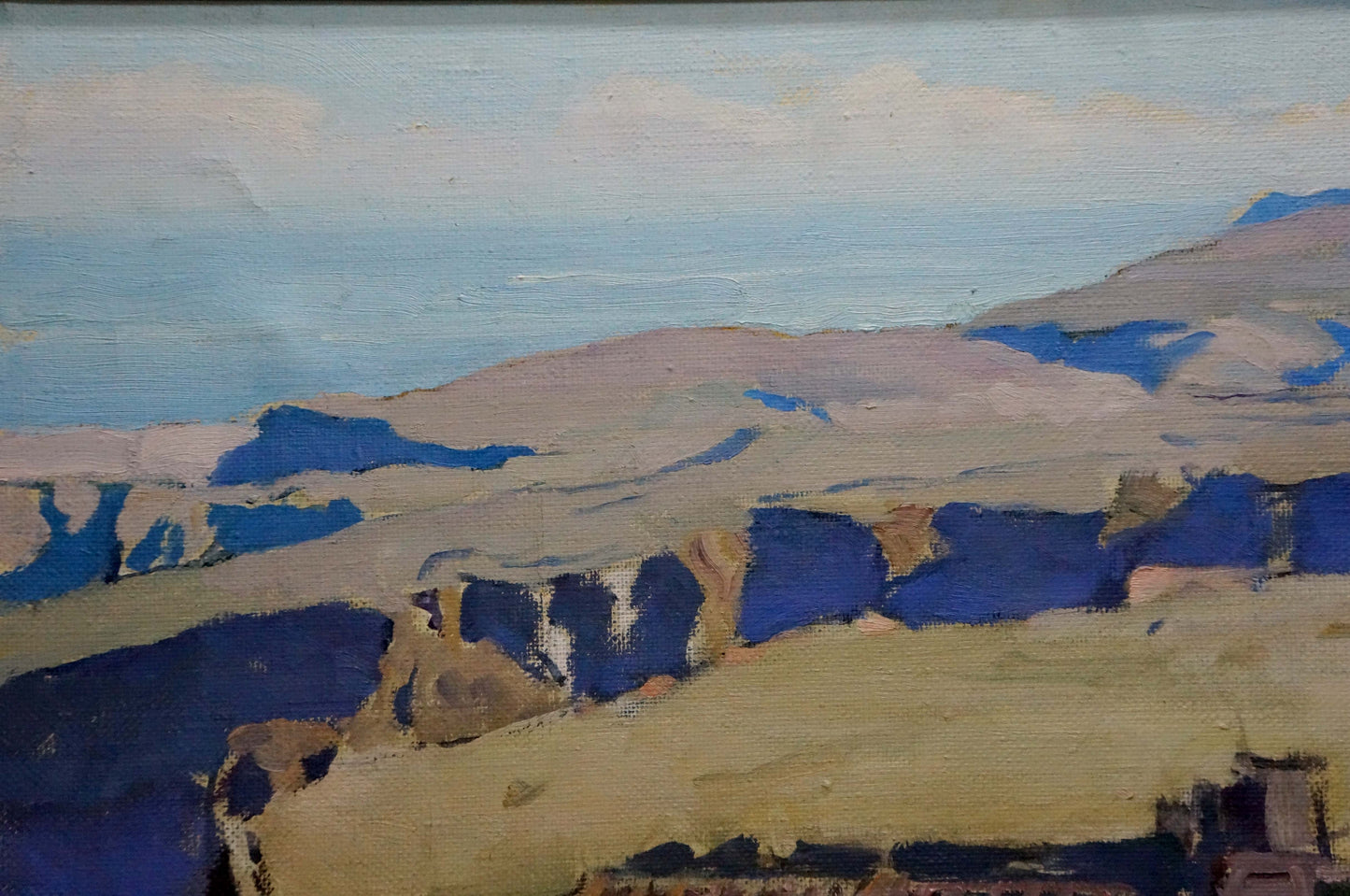 Oil painting of Karas ruins by Joseph Ilyich, rolling hills in earthy tones
