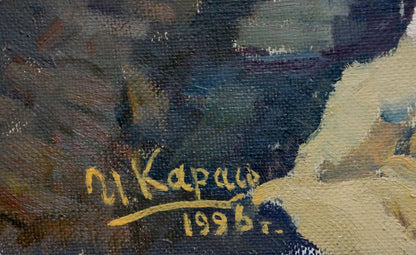 Back of oil painting The ruins of the palace by Karas Joseph Ilyich with yellow signature and date n