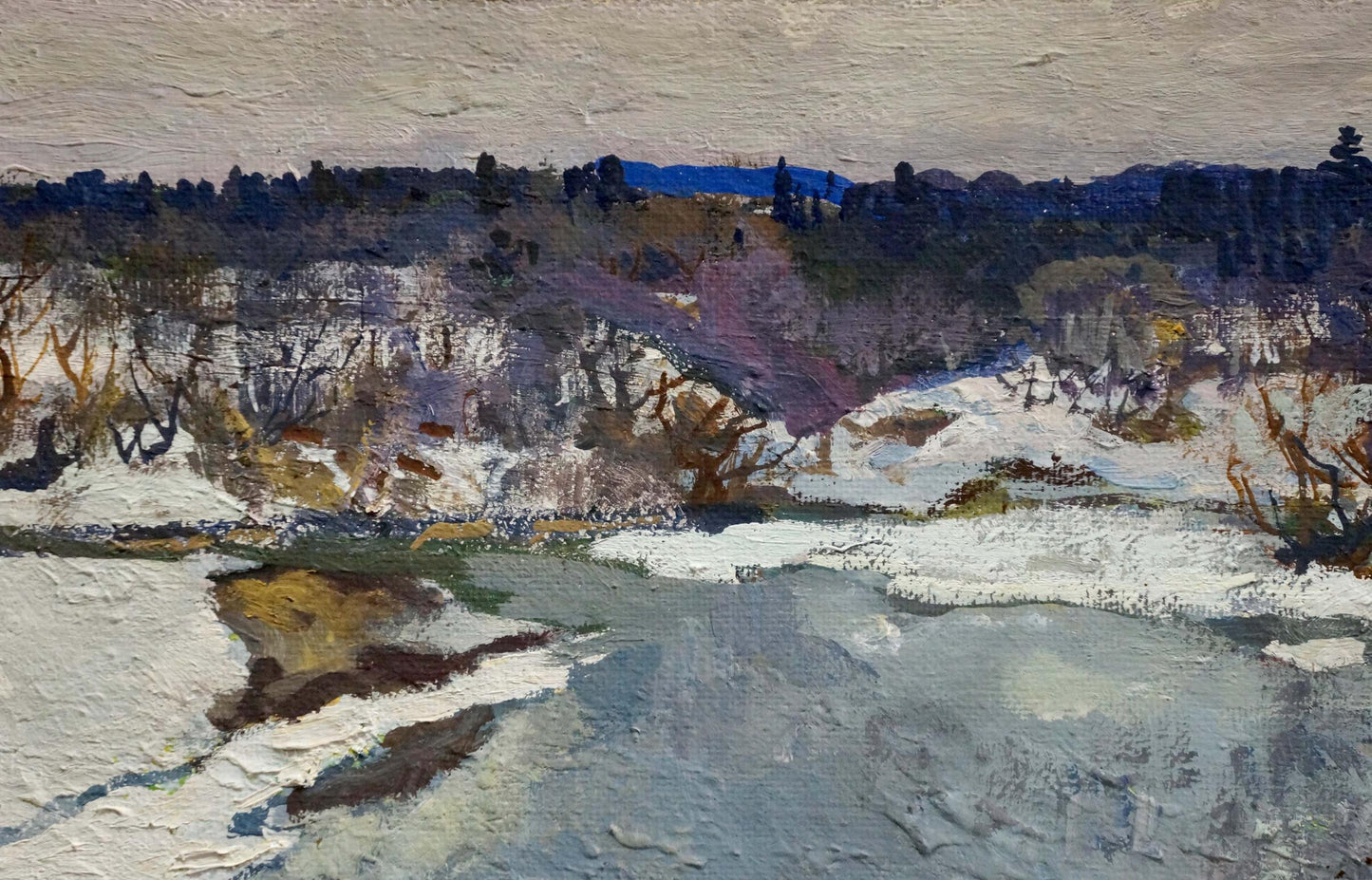 Oil painting March by Mukho Nikolay Antonovich snowy textured landscape