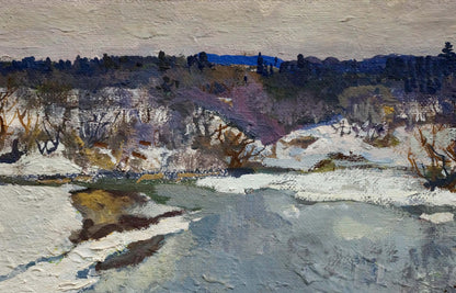 Oil painting March by Mukho Nikolay Antonovich snowy textured landscape