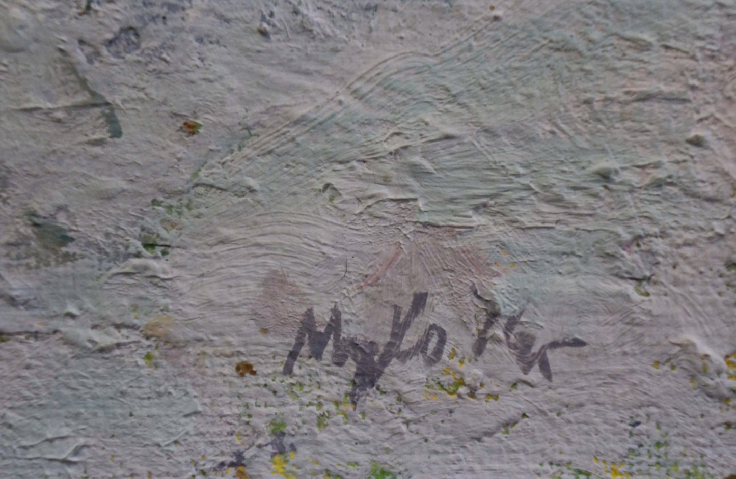 Textured gray canvas back of oil painting March by Mukho Nikolay Antonovich