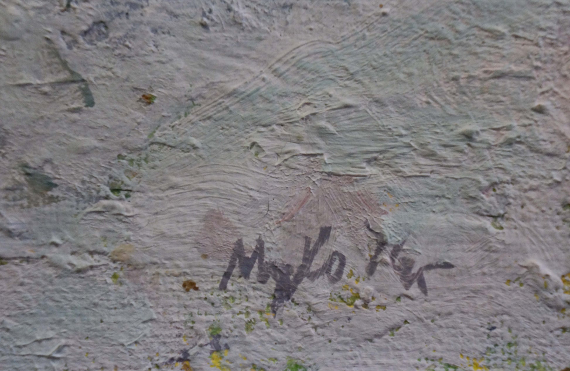 Textured gray canvas back of oil painting March by Mukho Nikolay Antonovich
