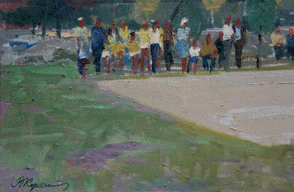 Vibrant impressionist oil painting by Korostelev Vladimir Alexandrovich, Stadium scene