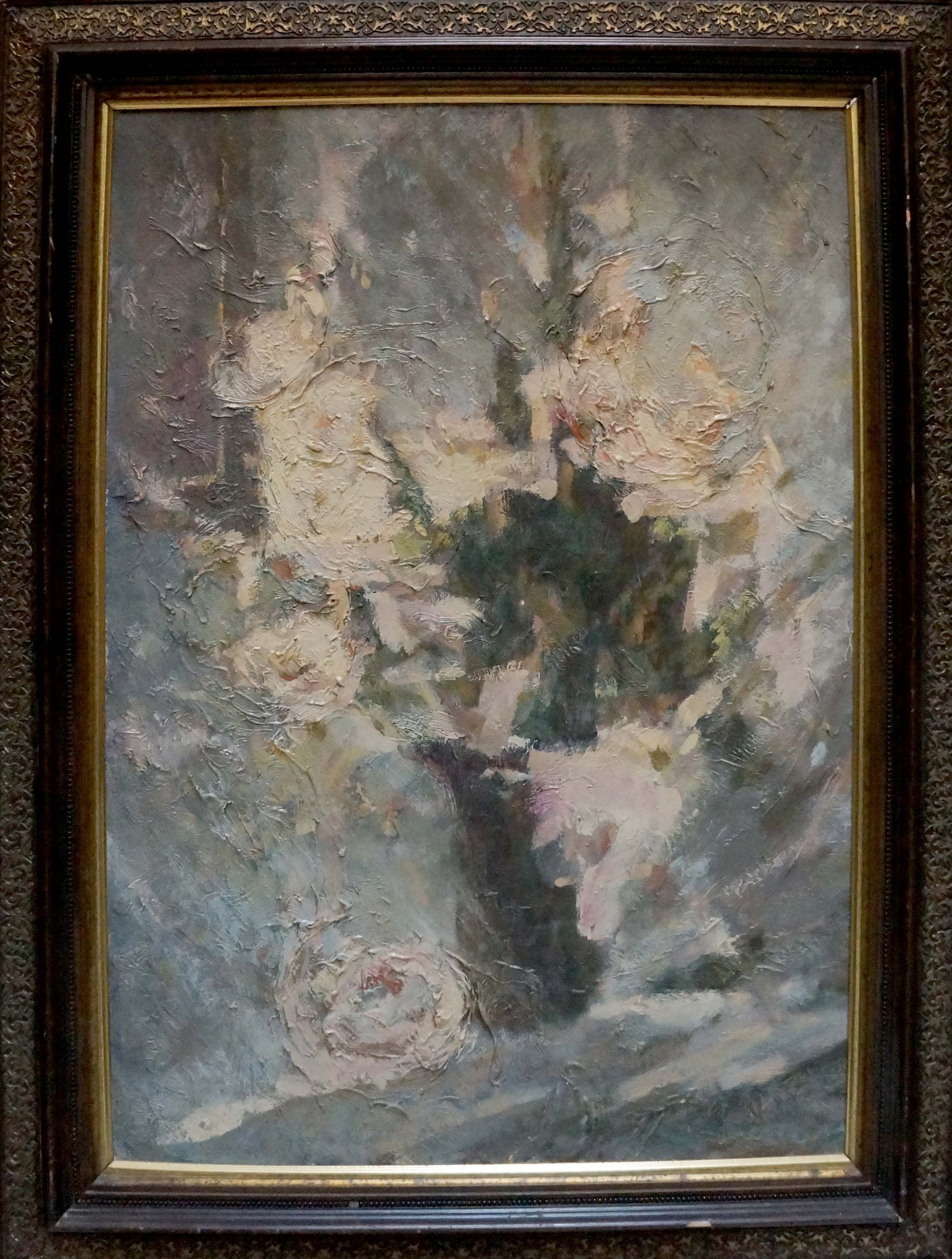 Oil painting of pink cream roses by Zhurakovsky Victor Petrovich framed