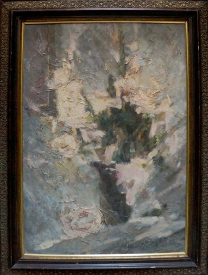 Oil painting of pink cream roses by Zhurakovsky Victor Petrovich framed
