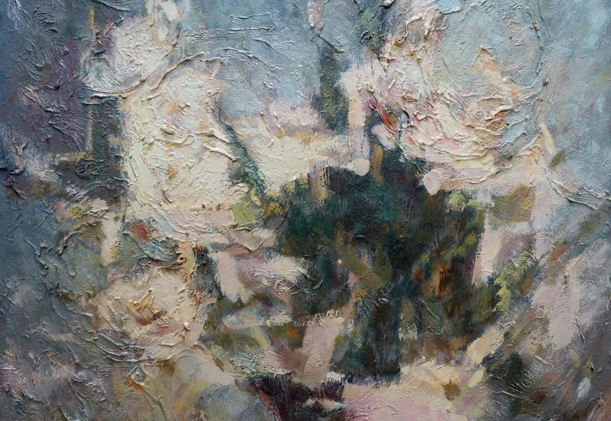 Impasto oil painting of white pink roses by Zhurakovsky Victor Petrovich
