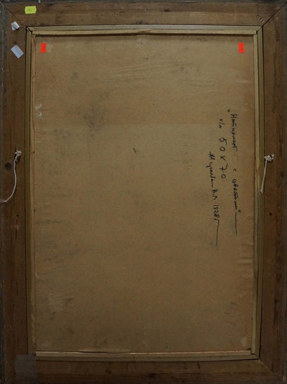 Back of Zhuravsky Victor Petrovich oil painting Still life with flowers, handwritten inscription and red corner markers