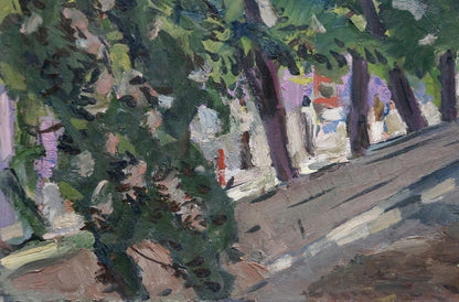 Vibrant impressionist oil painting of park path by Karelin Vyacheslav