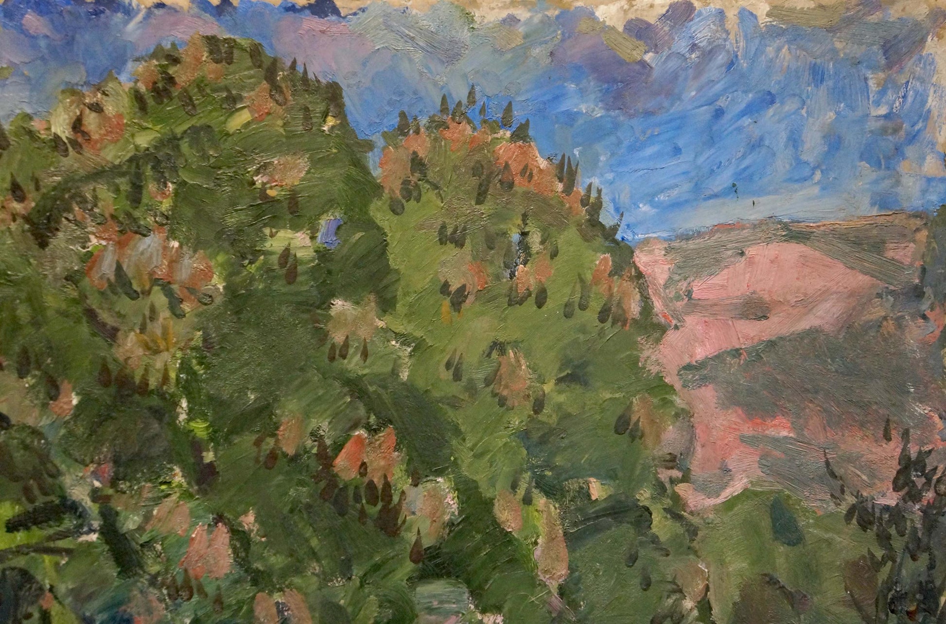 Vibrant impressionist oil painting of park hills by Karelin Vyacheslav