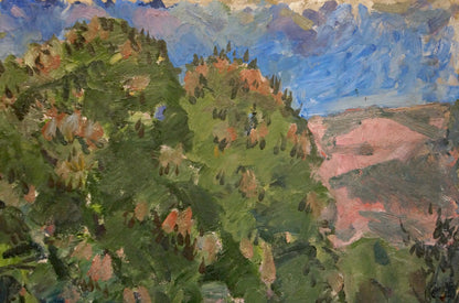 Vibrant impressionist oil painting of park hills by Karelin Vyacheslav