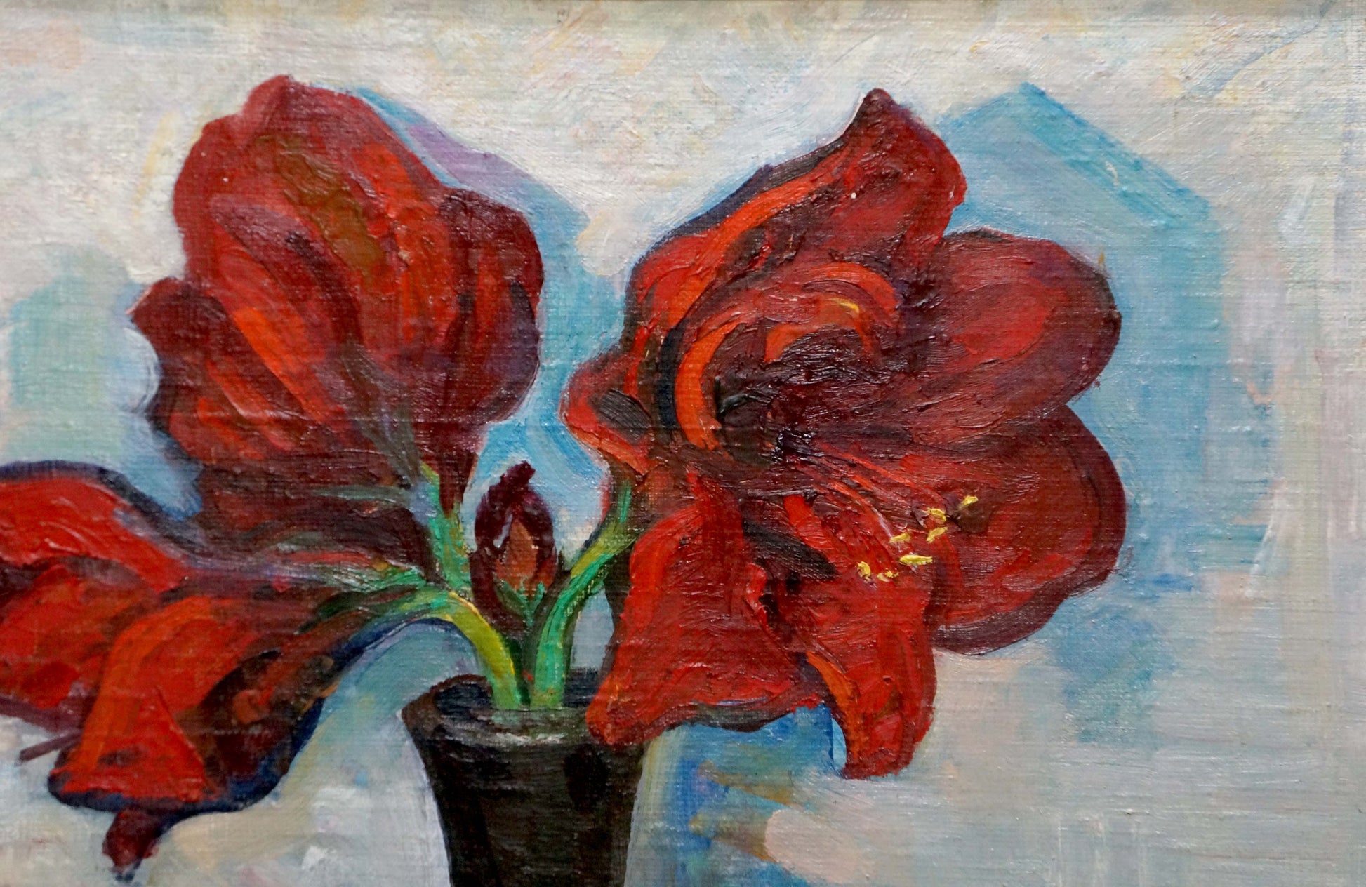 Vibrant red peonies by Dorofeev Nikolay Ivanovich oil painting