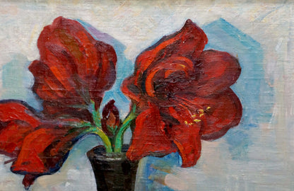Vibrant red peonies by Dorofeev Nikolay Ivanovich oil painting