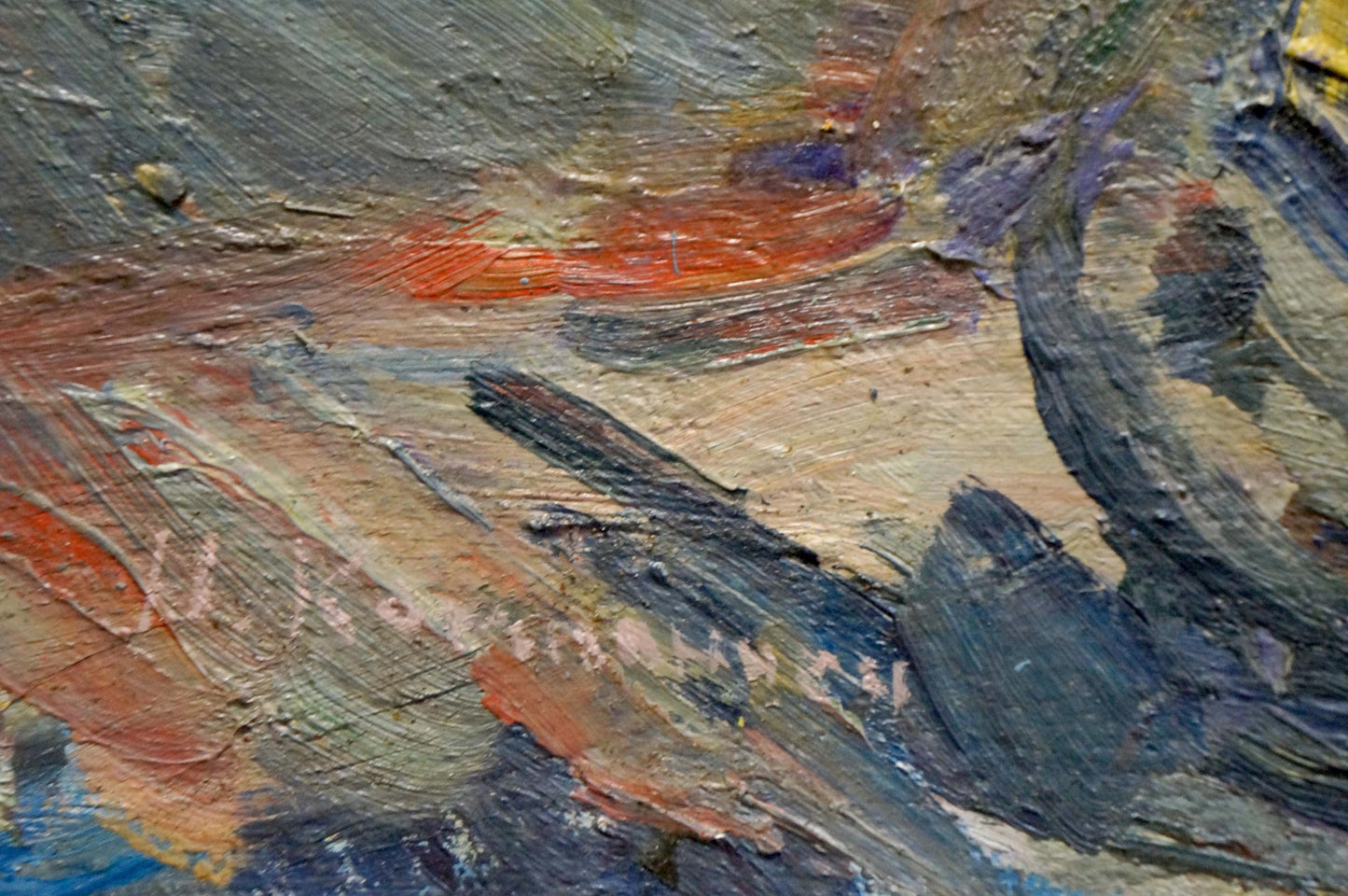 Oil painting Still life by Kompaniets-Kiyanchenko Nadezhda Dmitrievna with gray, orange, purple impasto brushstrokes