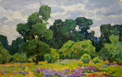 Oil painting Flower glade in the forest by Anatoly Fomin vibrant meadow